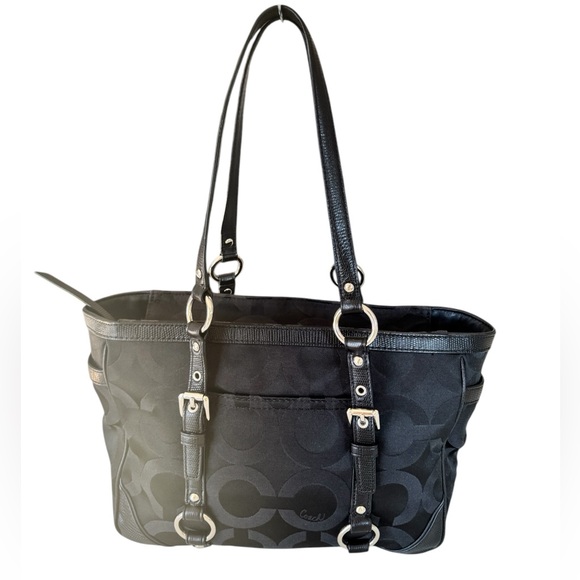 Coach Signature 19404M Gallery Op Art Black Satin & Leather Shoulder Purse Bag - Picture 1 of 10